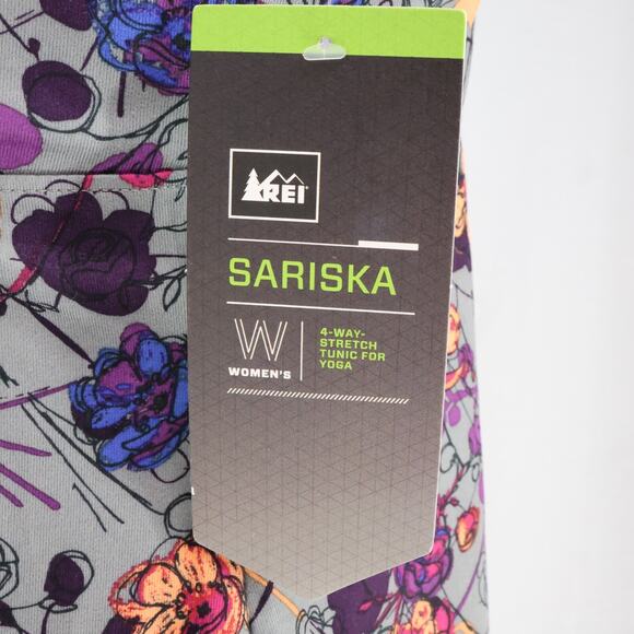 REI Top Womens 14 Sariska Yoga Tunic Gray Purple Stretch Knit Attached Bra New - Picture 6 of 14
